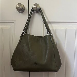 Coach Pebble Leather Hallie Shoulder Olive Green Bag